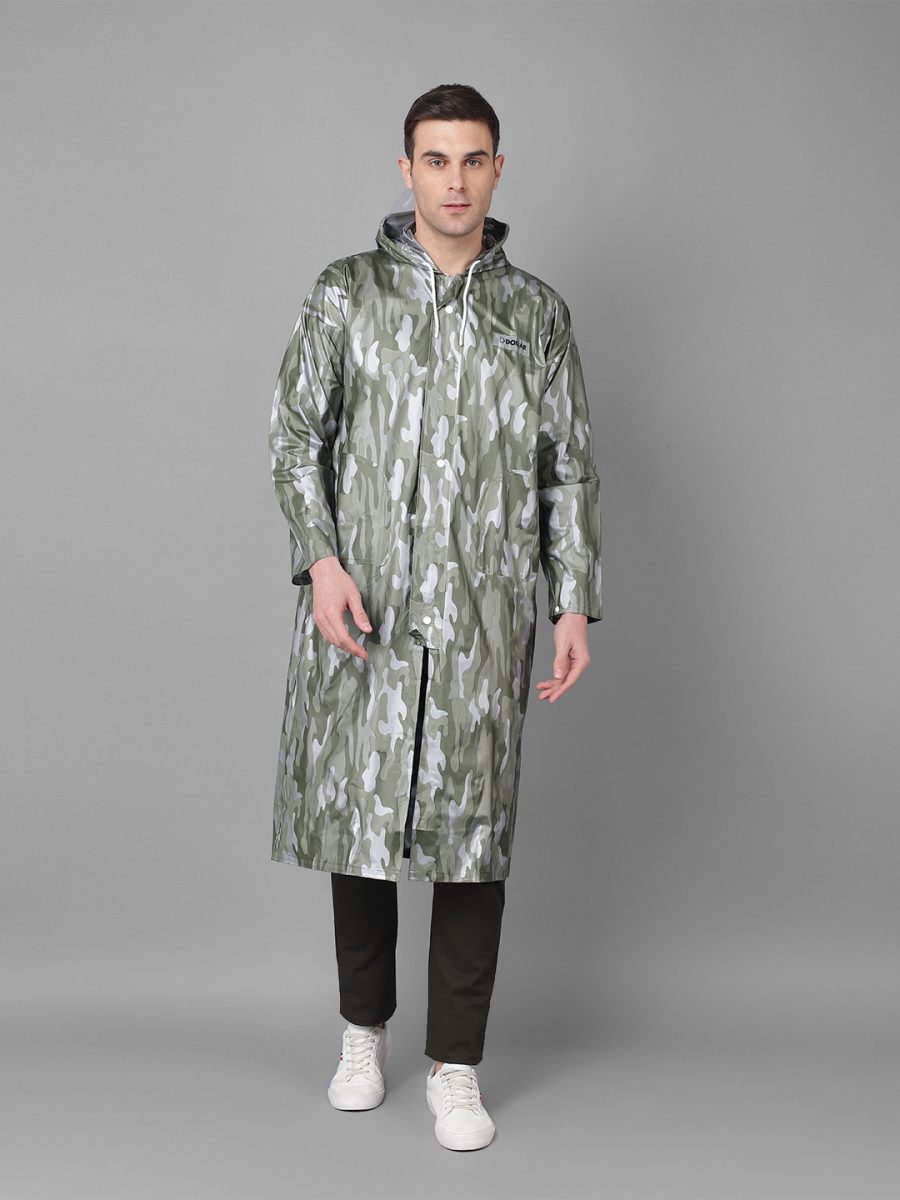 Dollar Rainguard Men's PVC Full Sleeve Printed Raincoat With Adjustable Hood and Pocket