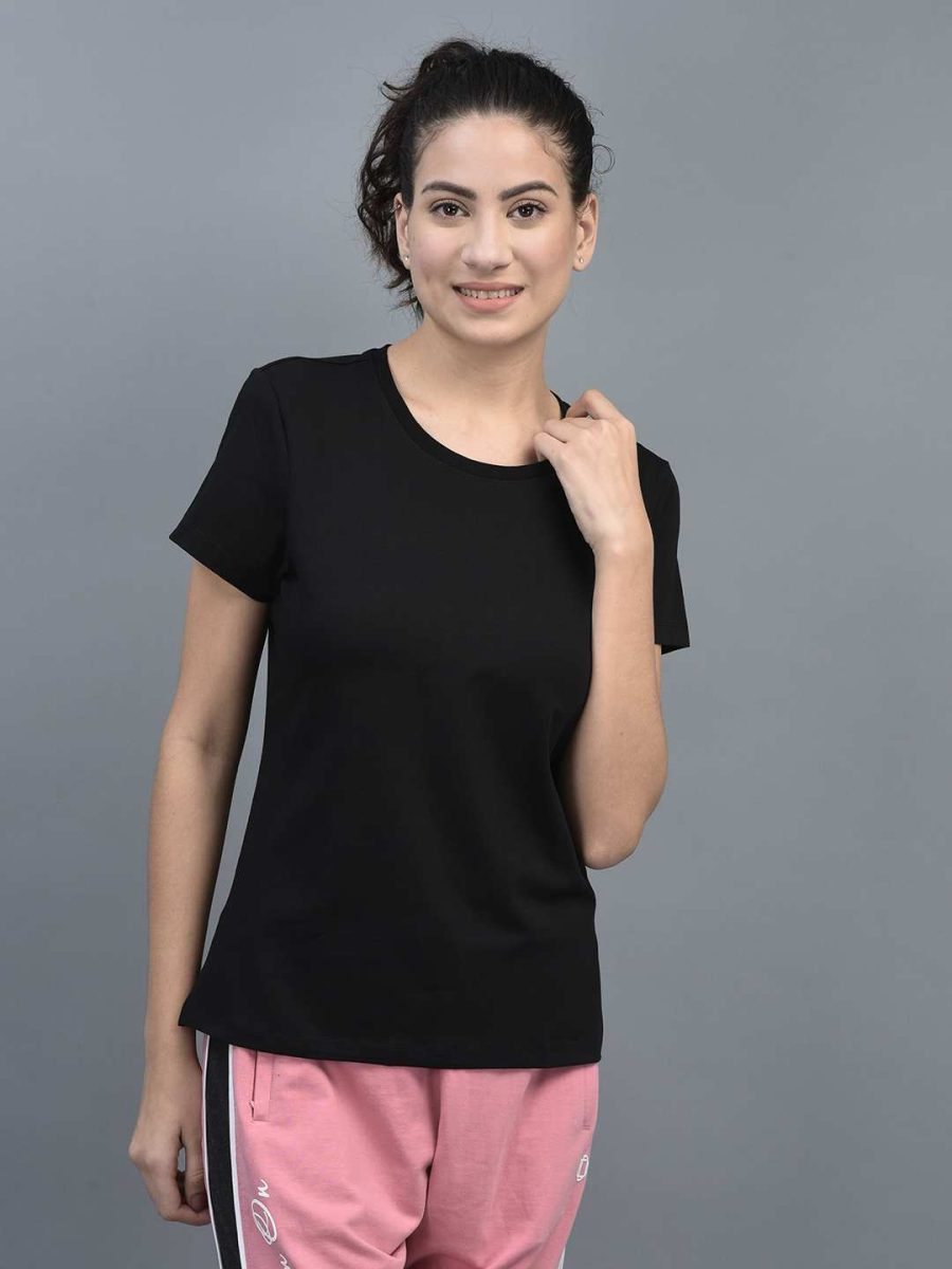 Dollar Women's Solid Stretchable Cotton Round Neck Tshirt