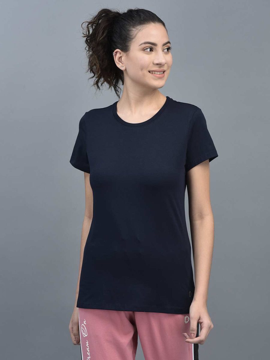 Dollar Women's Solid Stretchable Cotton Round Neck Tshirt