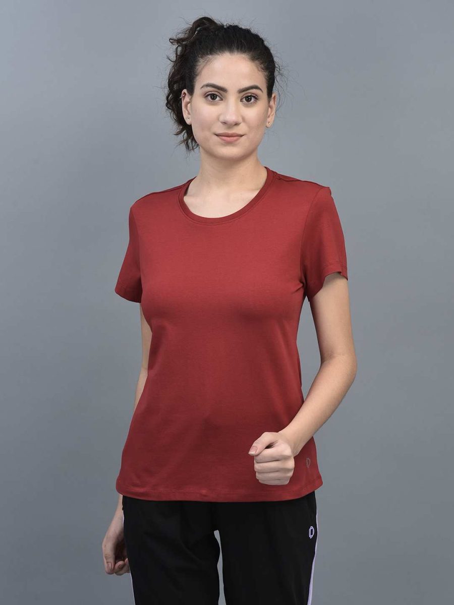 Dollar Women's Solid Stretchable Cotton Round Neck Tshirt