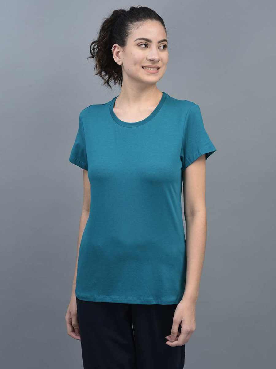 Dollar Women's Solid Stretchable Cotton Round Neck Tshirt