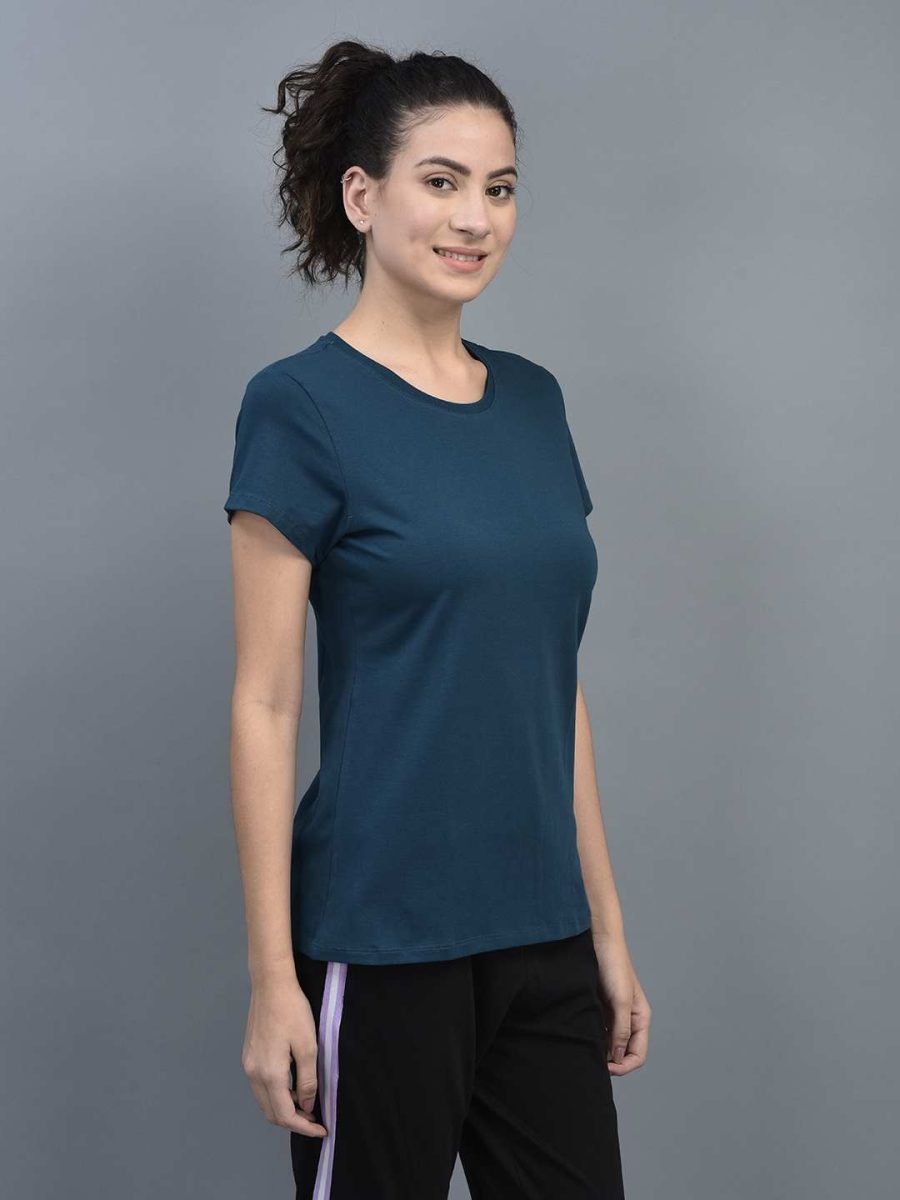 Dollar Women's Solid Stretchable Cotton Round Neck Tshirt