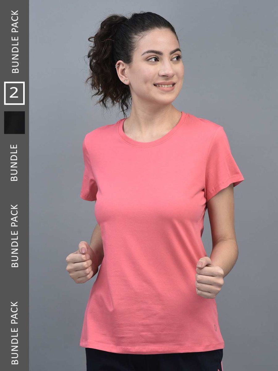 Dollar Women's Solid Stretchable Cotton Round Neck Tshirt