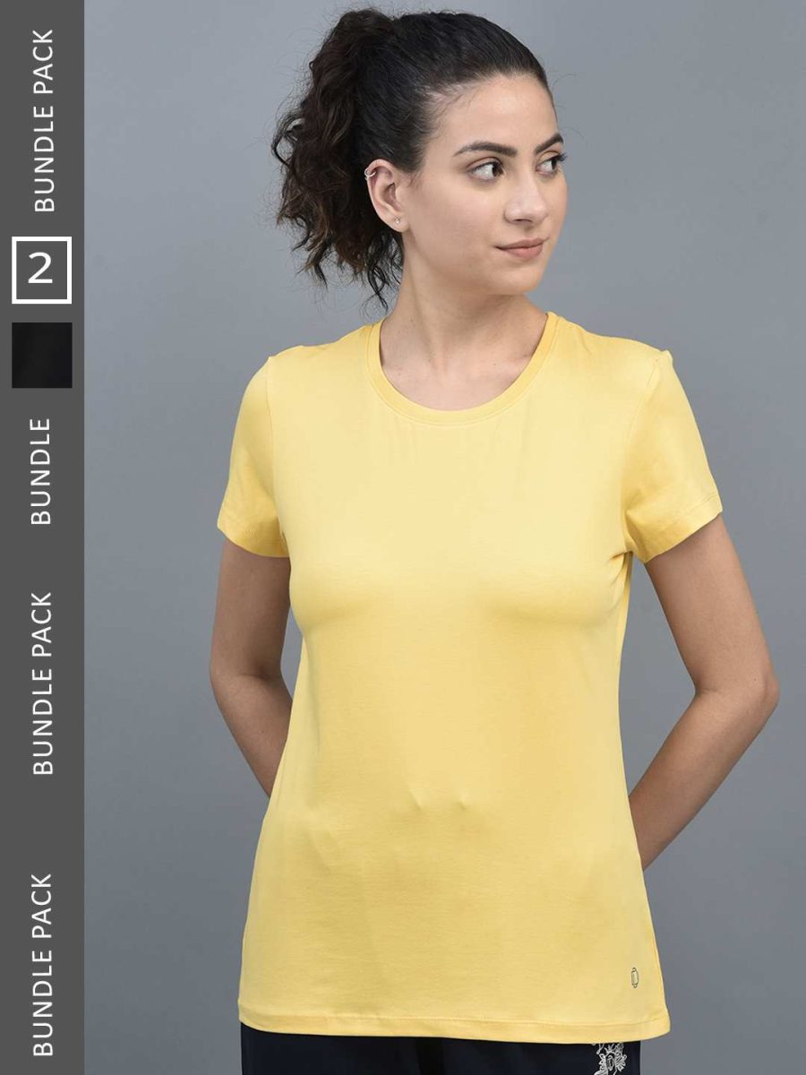 Dollar Women's Solid Stretchable Cotton Round Neck Tshirt