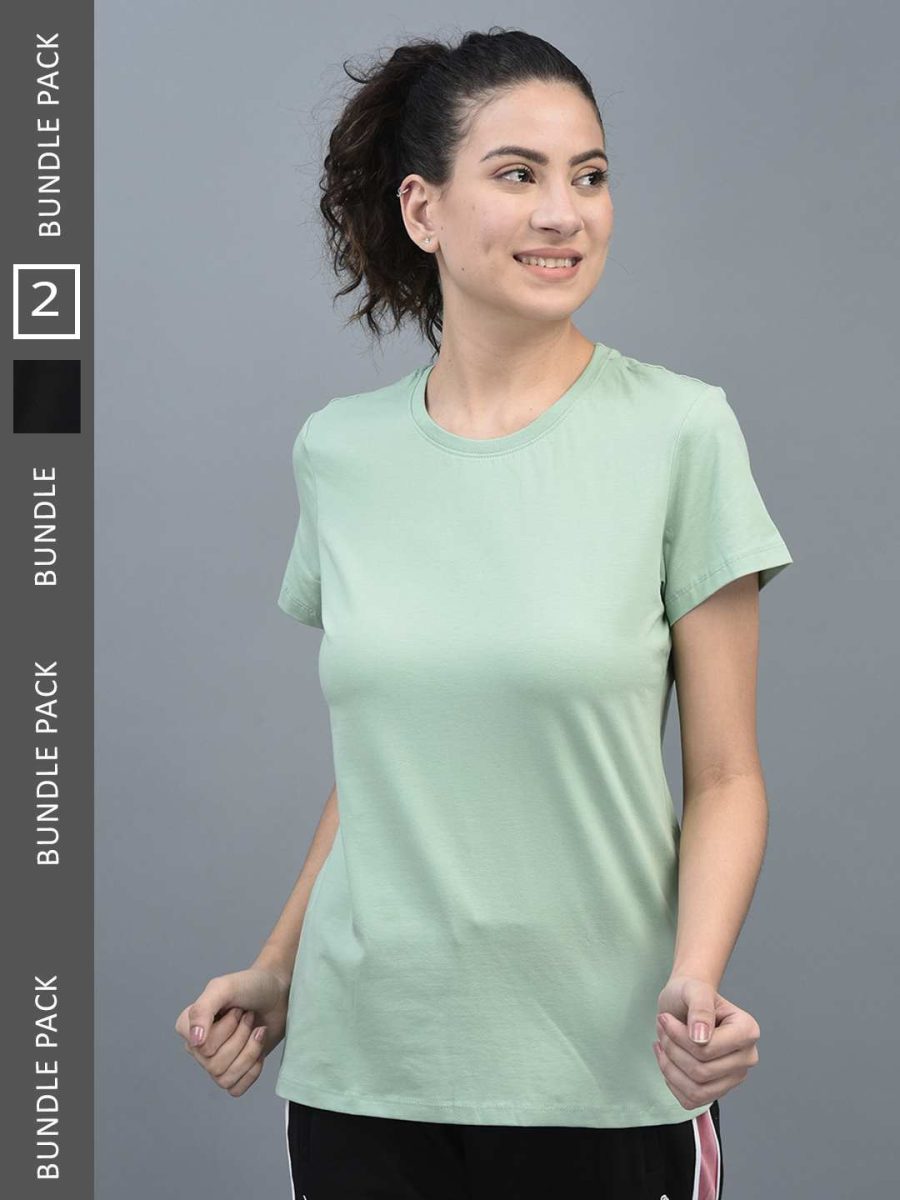 Dollar Women's Solid Stretchable Cotton Round Neck Tshirt