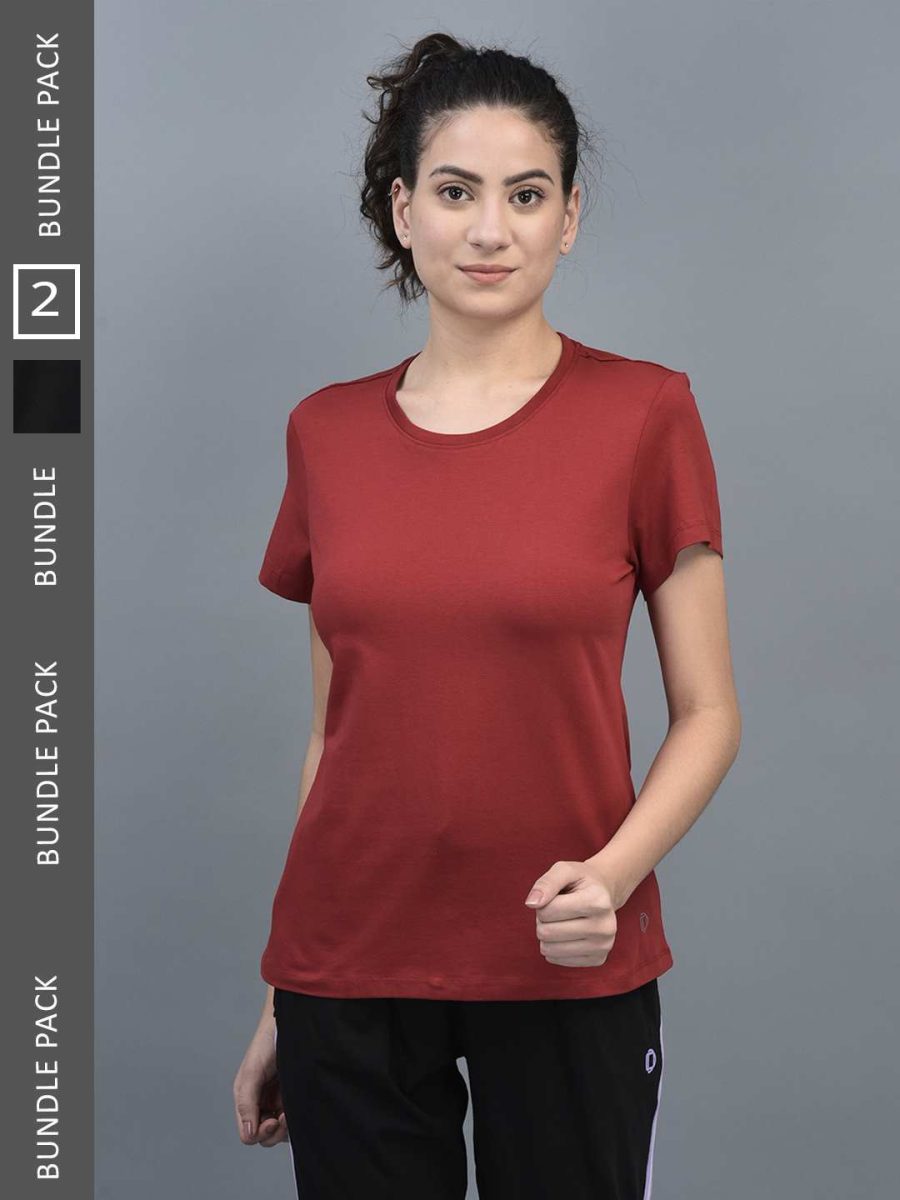 Dollar Women's Solid Stretchable Cotton Round Neck Tshirt