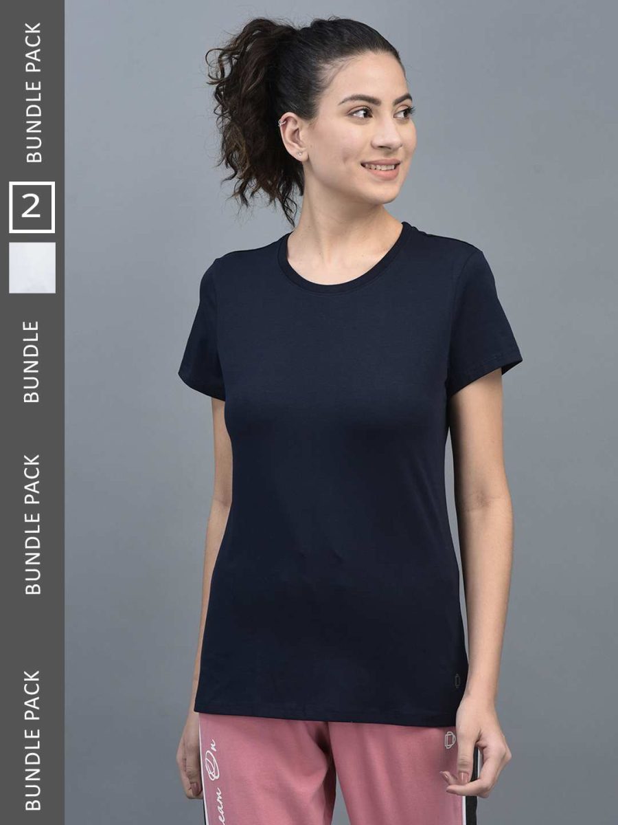 Dollar Women's Solid Stretchable Cotton Round Neck Tshirt