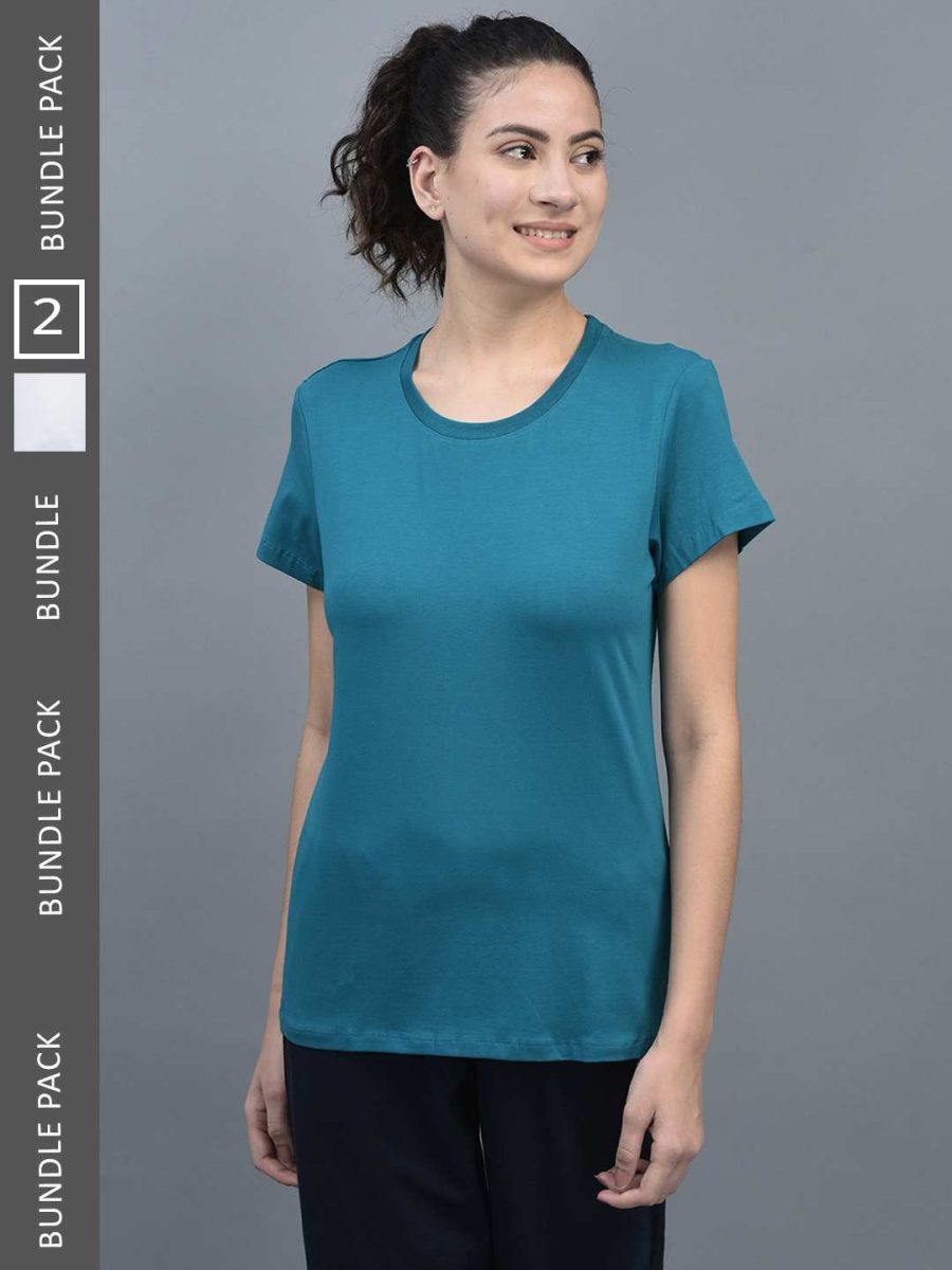 Dollar Women's Solid Stretchable Cotton Round Neck Tshirt
