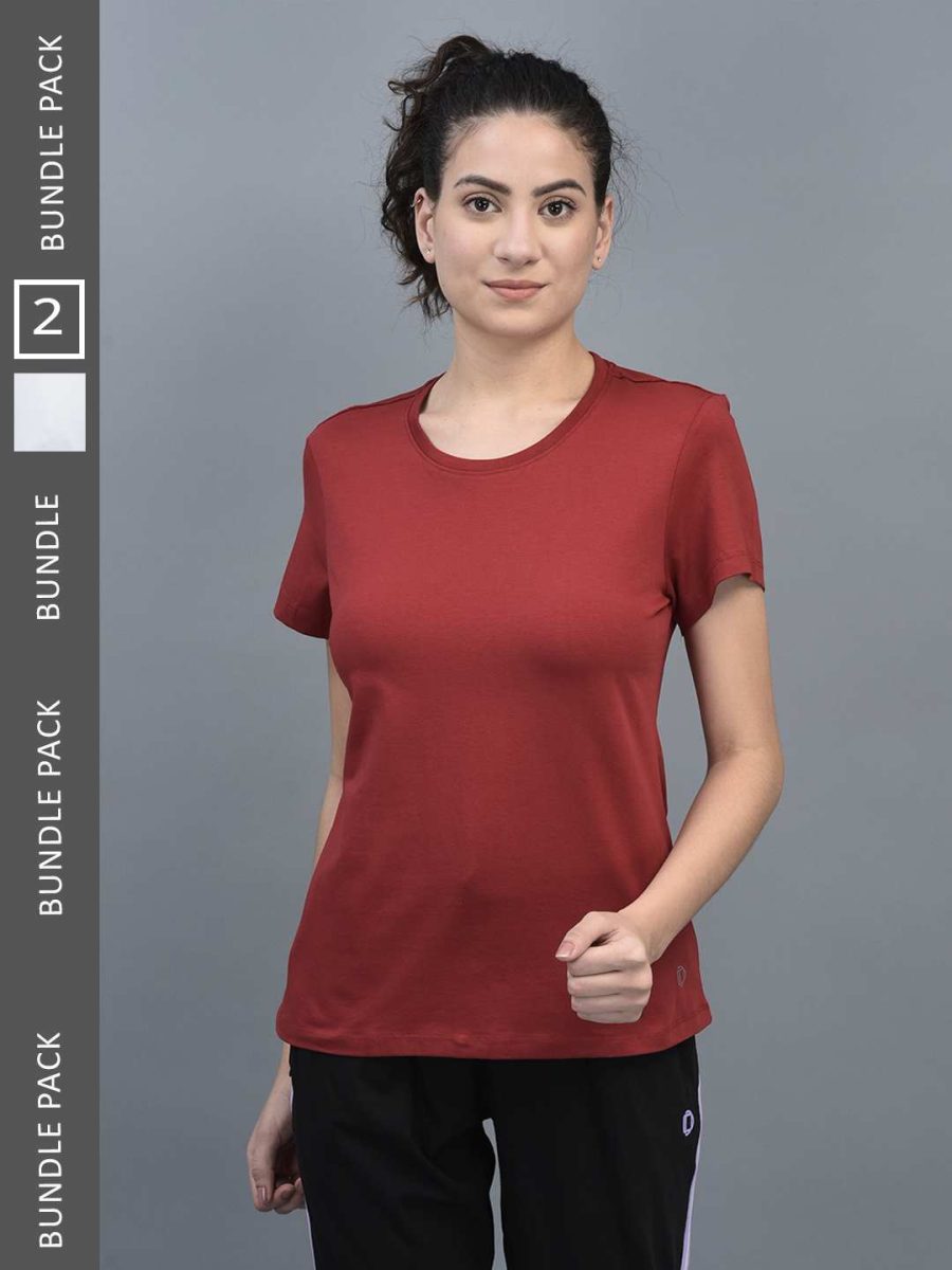 Dollar Women's Solid Stretchable Cotton Round Neck Tshirt