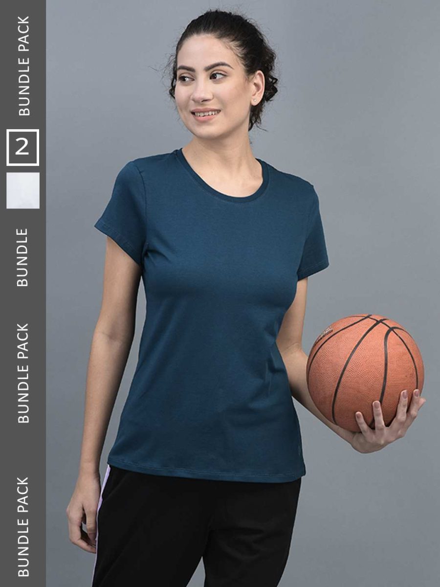 Dollar Women's Solid Stretchable Cotton Round Neck Tshirt