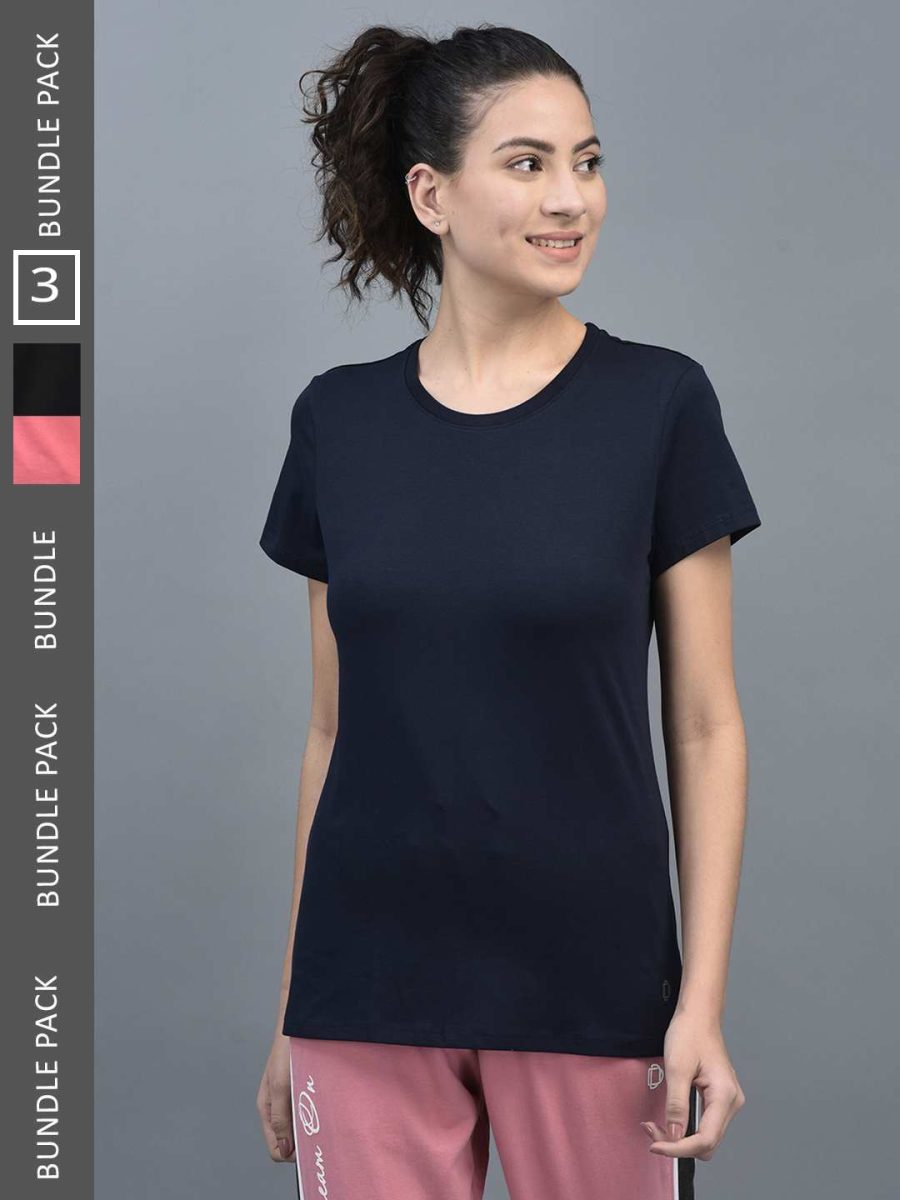 Dollar Women's Solid Stretchable Cotton Round Neck Tshirt