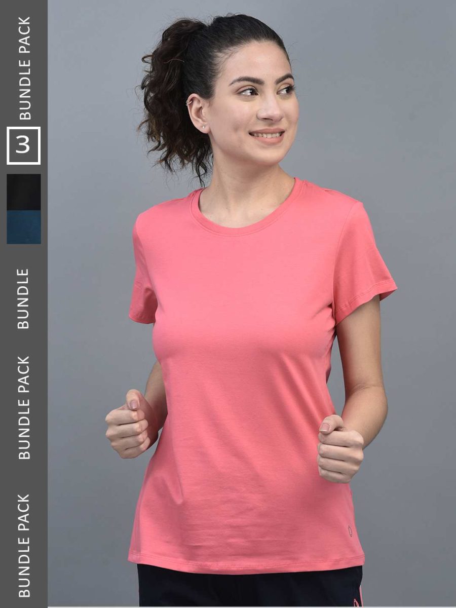 Dollar Women's Solid Stretchable Cotton Round Neck Tshirt