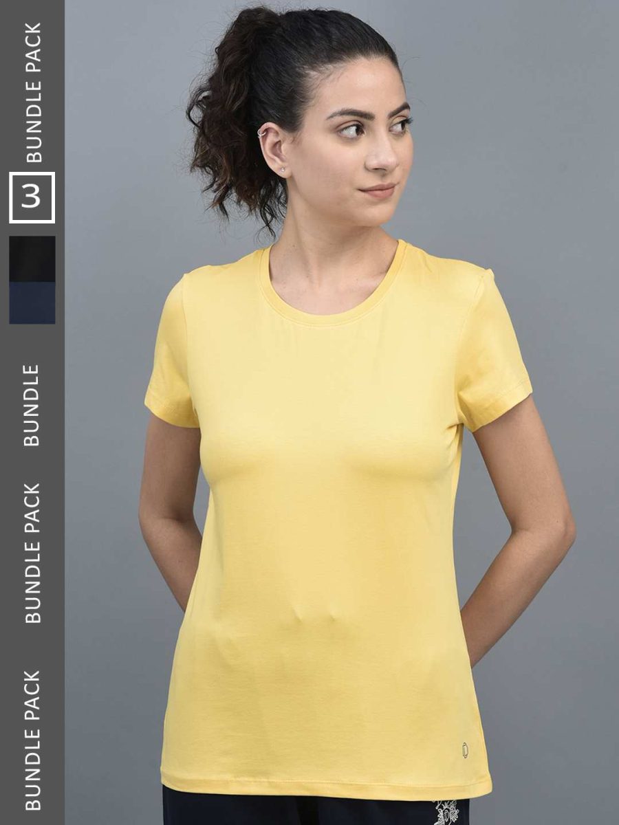 Dollar Women's Solid Stretchable Cotton Round Neck Tshirt