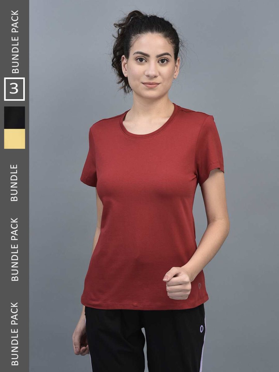 Dollar Women's Solid Stretchable Cotton Round Neck Tshirt