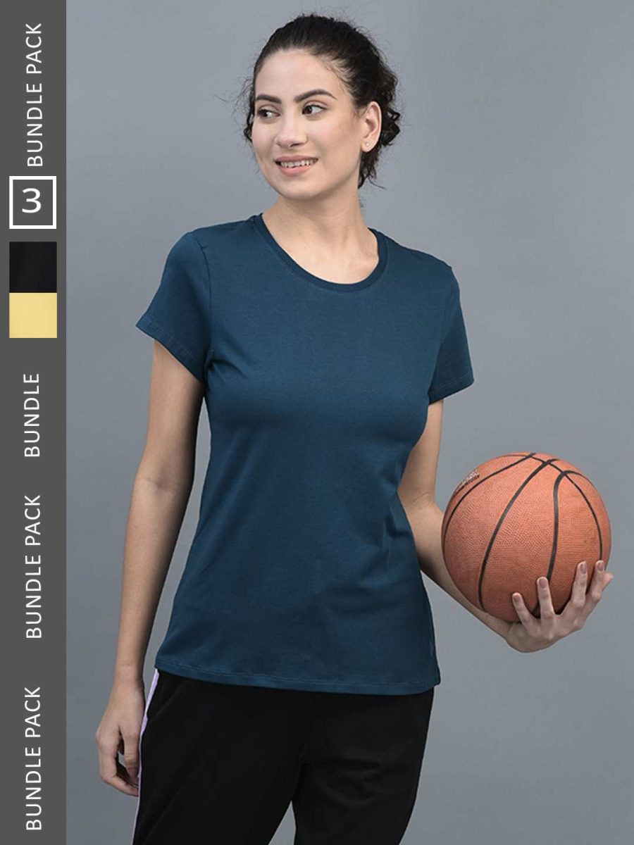 Dollar Women's Solid Stretchable Cotton Round Neck Tshirt