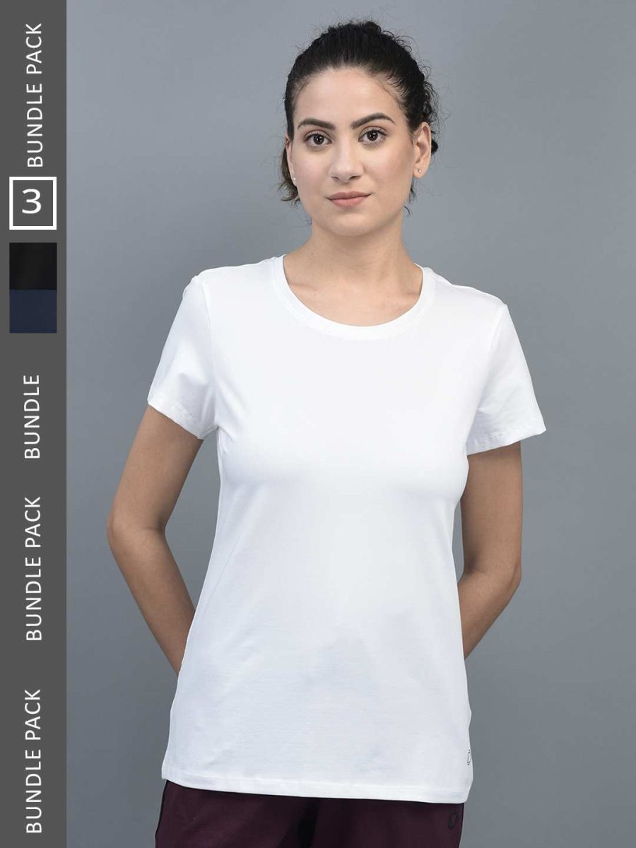 Dollar Women's Solid Stretchable Cotton Round Neck Tshirt