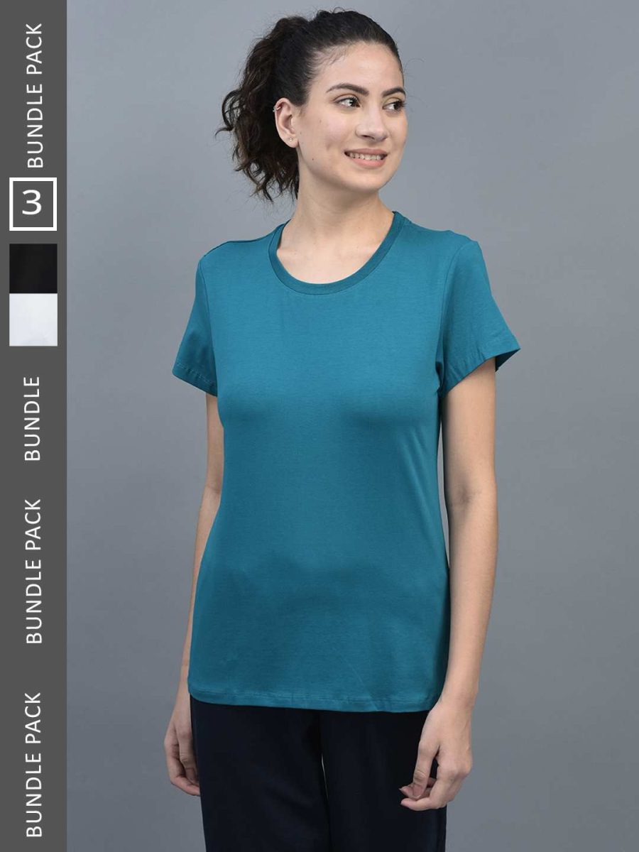 Dollar Women's Solid Stretchable Cotton Round Neck Tshirt