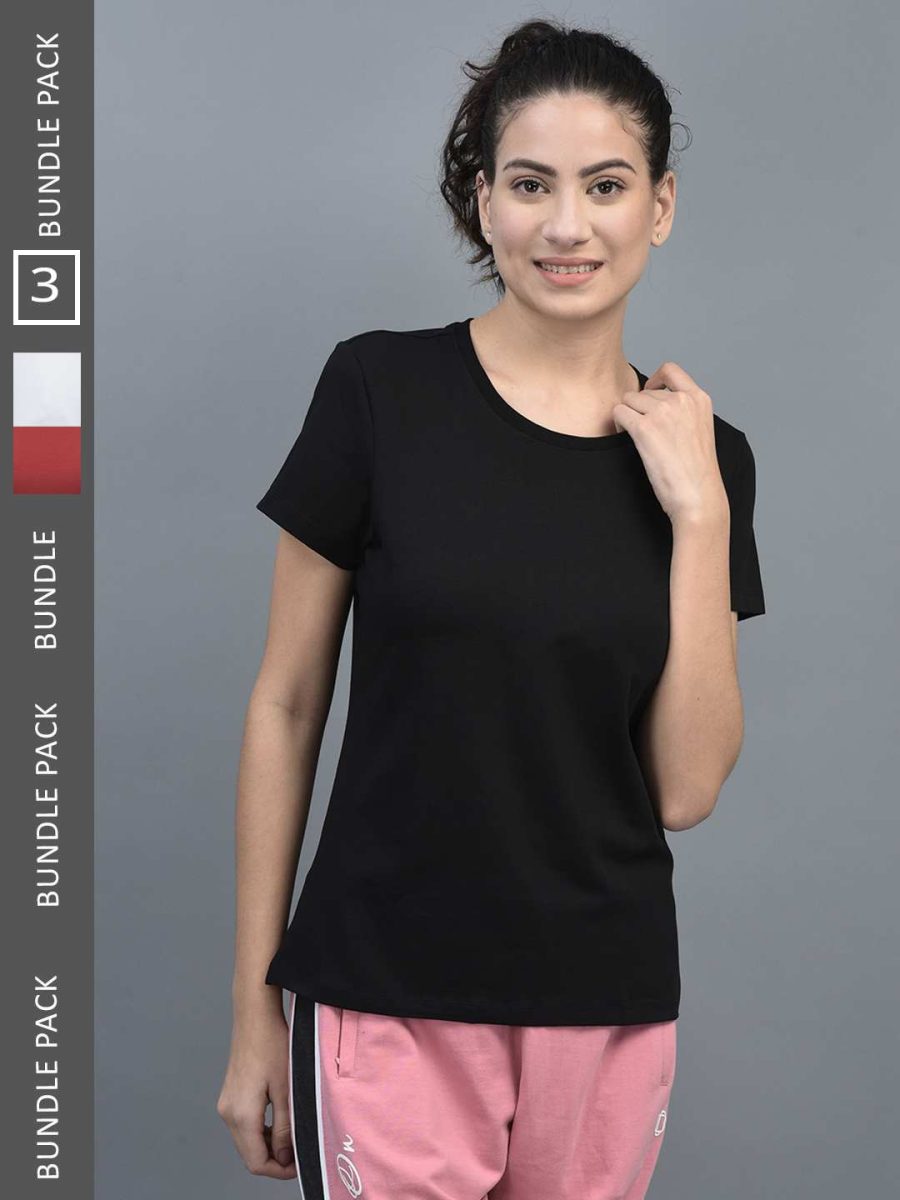 Dollar Women's Solid Stretchable Cotton Round Neck Tshirt