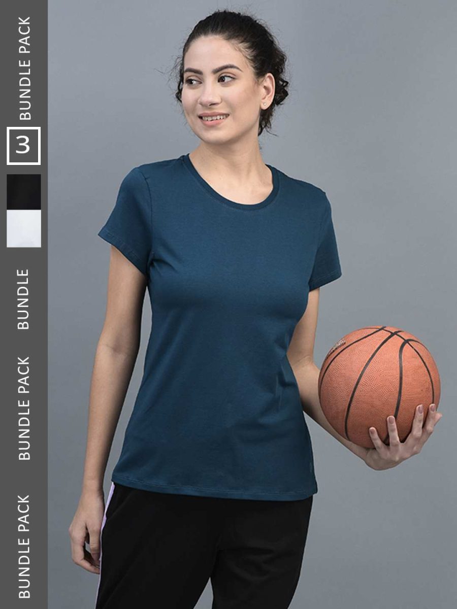 Dollar Women's Solid Stretchable Cotton Round Neck Tshirt