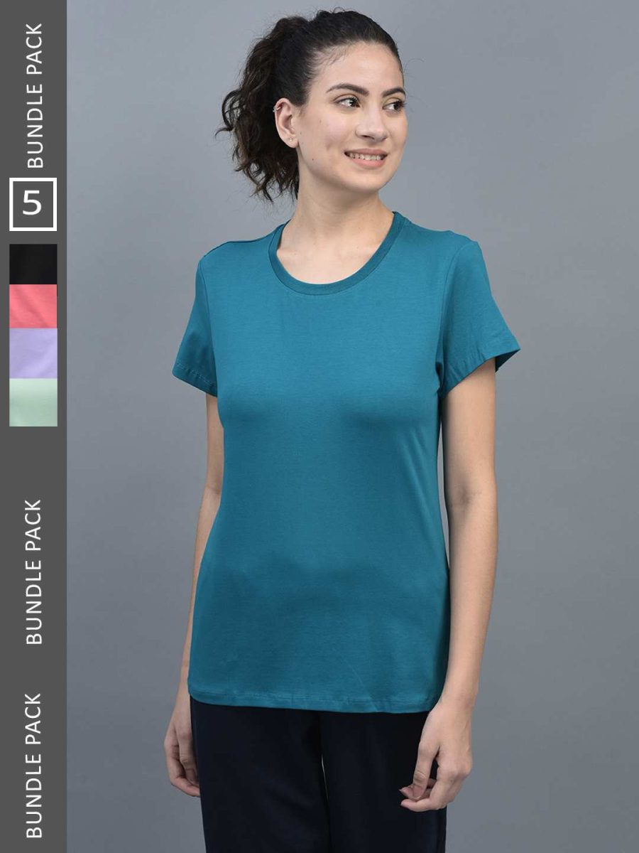 Dollar Women's Solid Stretchable Cotton Round Neck Tshirt