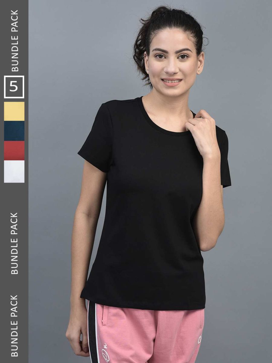 Dollar Women's Solid Stretchable Cotton Round Neck Tshirt