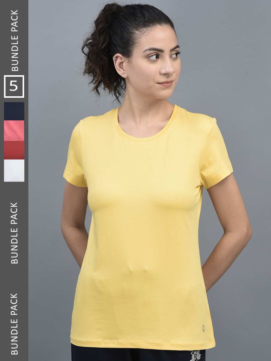 Dollar Women's Solid Stretchable Cotton Round Neck Tshirt