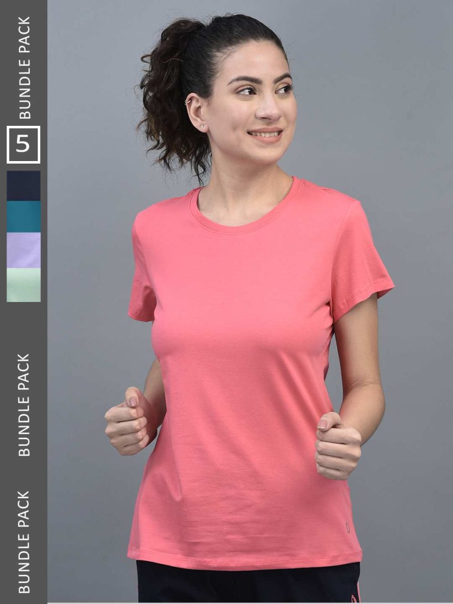 Dollar Women's Solid Stretchable Cotton Round Neck Tshirt