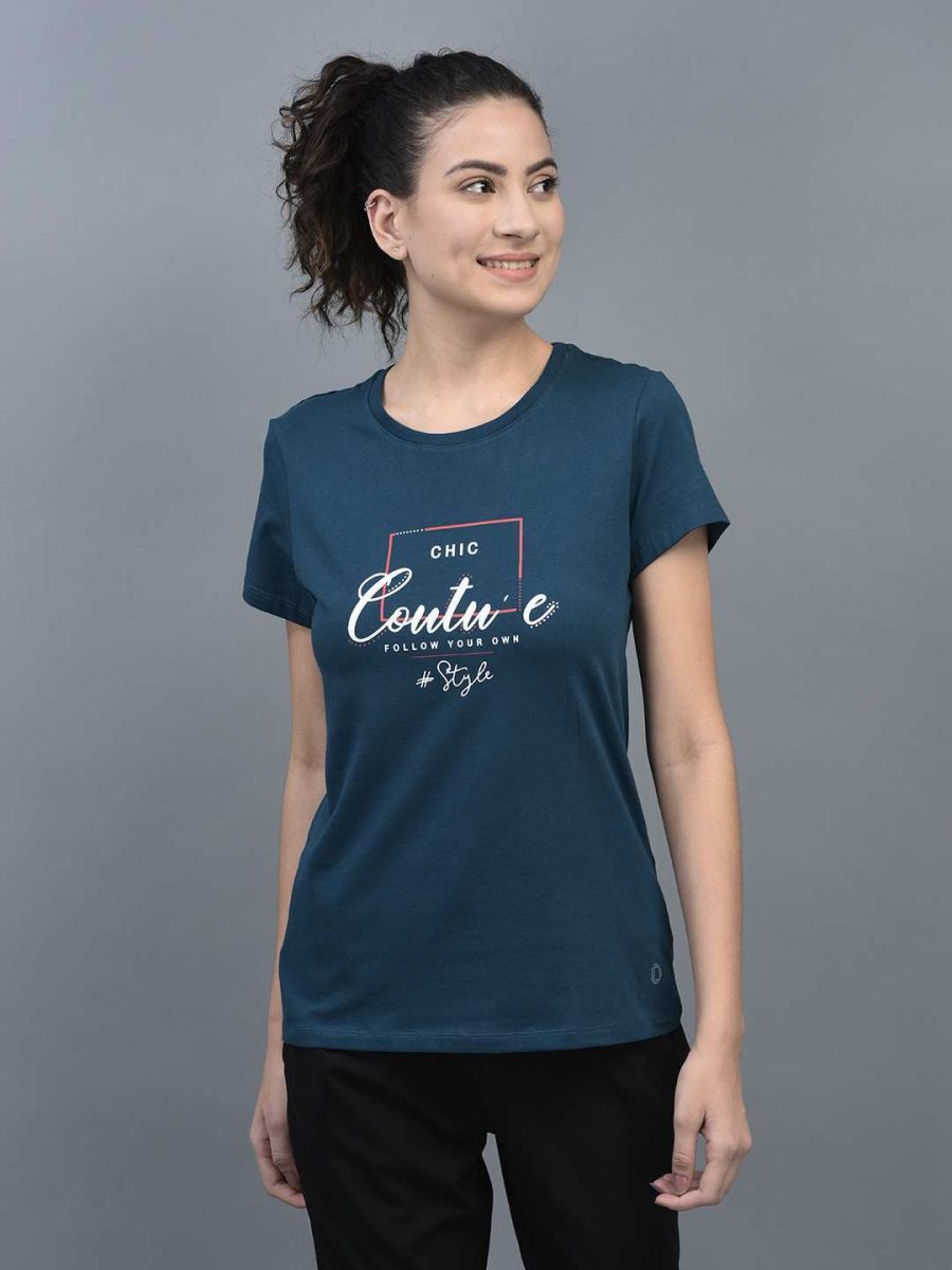 Dollar Women's Printed Stretchable Cotton Round Neck Tshirt