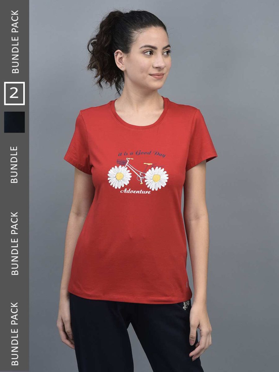 Dollar Women's Printed Stretchable Cotton Round Neck Tshirt