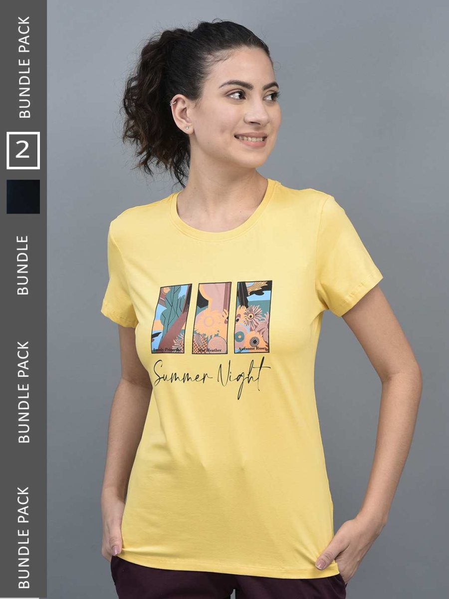 Dollar Women's Printed Stretchable Cotton Round Neck Tshirt