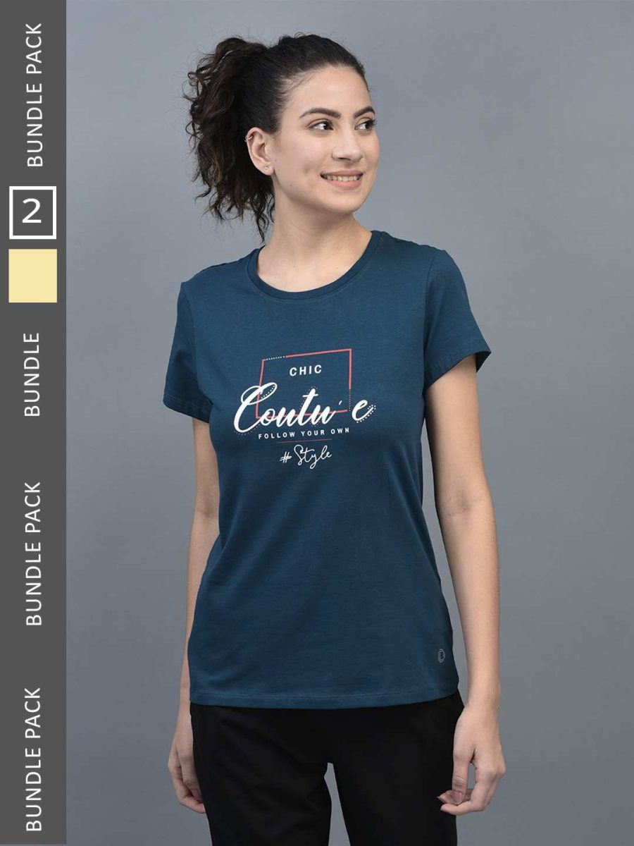 Dollar Women's Printed Stretchable Cotton Round Neck Tshirt