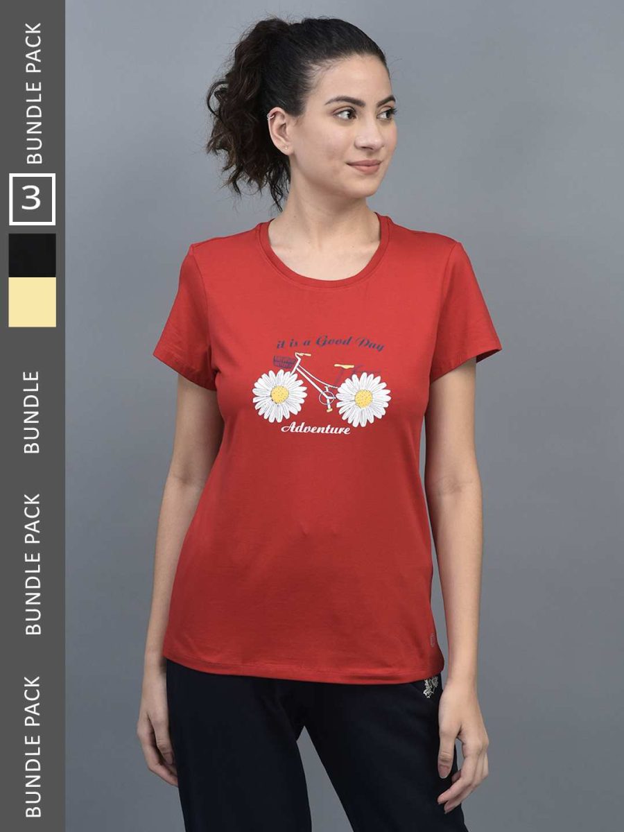 Dollar Women's Printed Stretchable Cotton Round Neck Tshirt