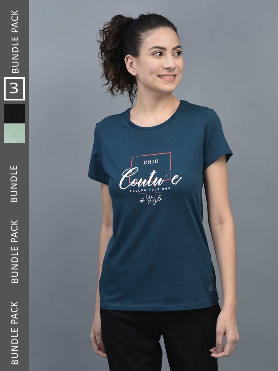 Dollar Women's Printed Stretchable Cotton Round Neck Tshirt