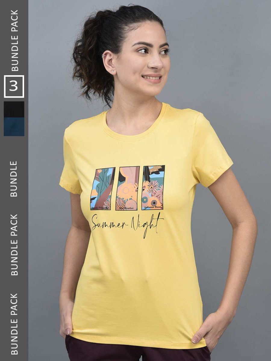 Dollar Women's Printed Stretchable Cotton Round Neck Tshirt