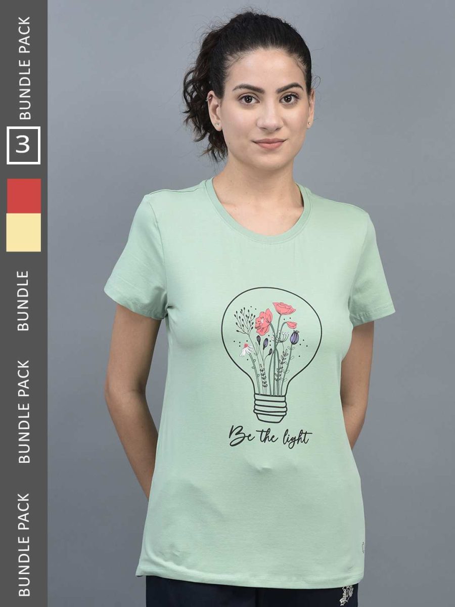 Dollar Women's Printed Stretchable Cotton Round Neck Tshirt