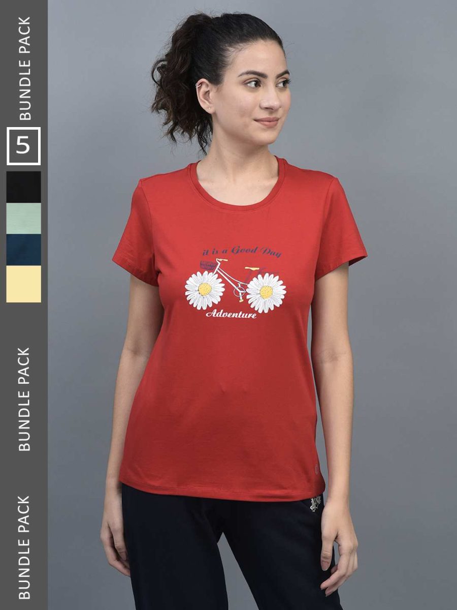 Dollar Women's Printed Stretchable Cotton Round Neck Tshirt