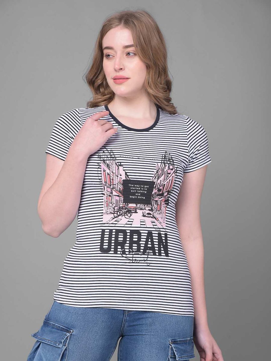 Dollar Women's Printed Stretchable Cotton Round Neck Tshirt