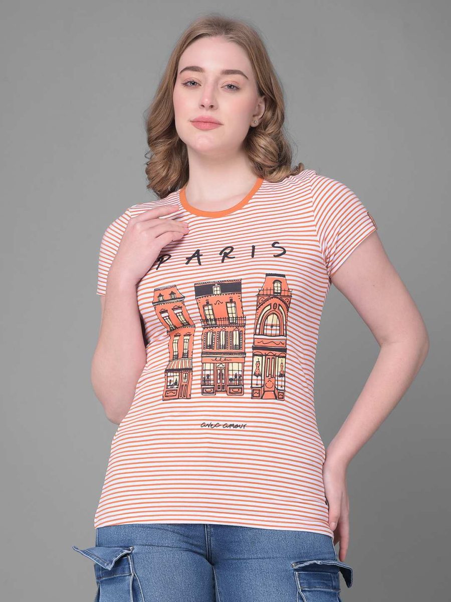 Dollar Women's Printed Stretchable Cotton Round Neck Tshirt