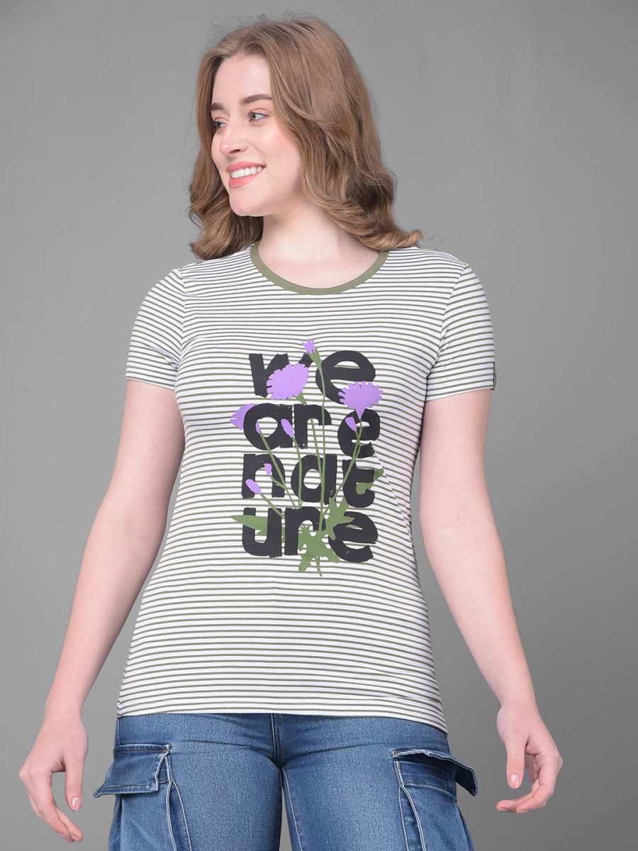 Dollar Women's Printed Stretchable Cotton Round Neck Tshirt