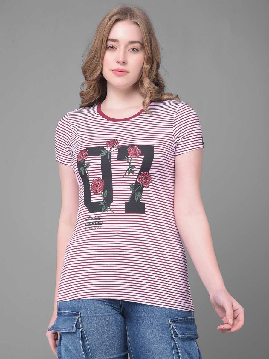 Dollar Women's Printed Stretchable Cotton Round Neck Tshirt
