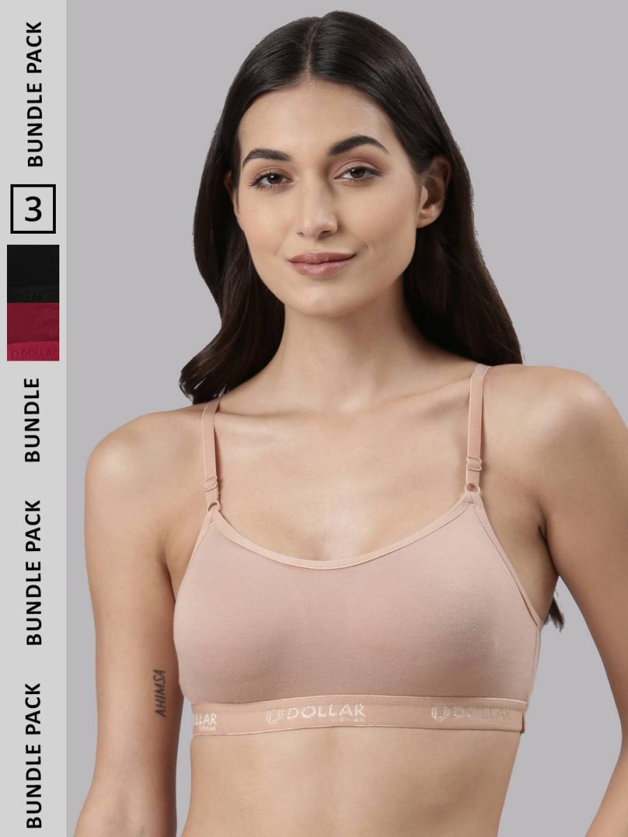 Dollar Missy Pack of 3 Women's Cotton Wire-Free Beginers Bra