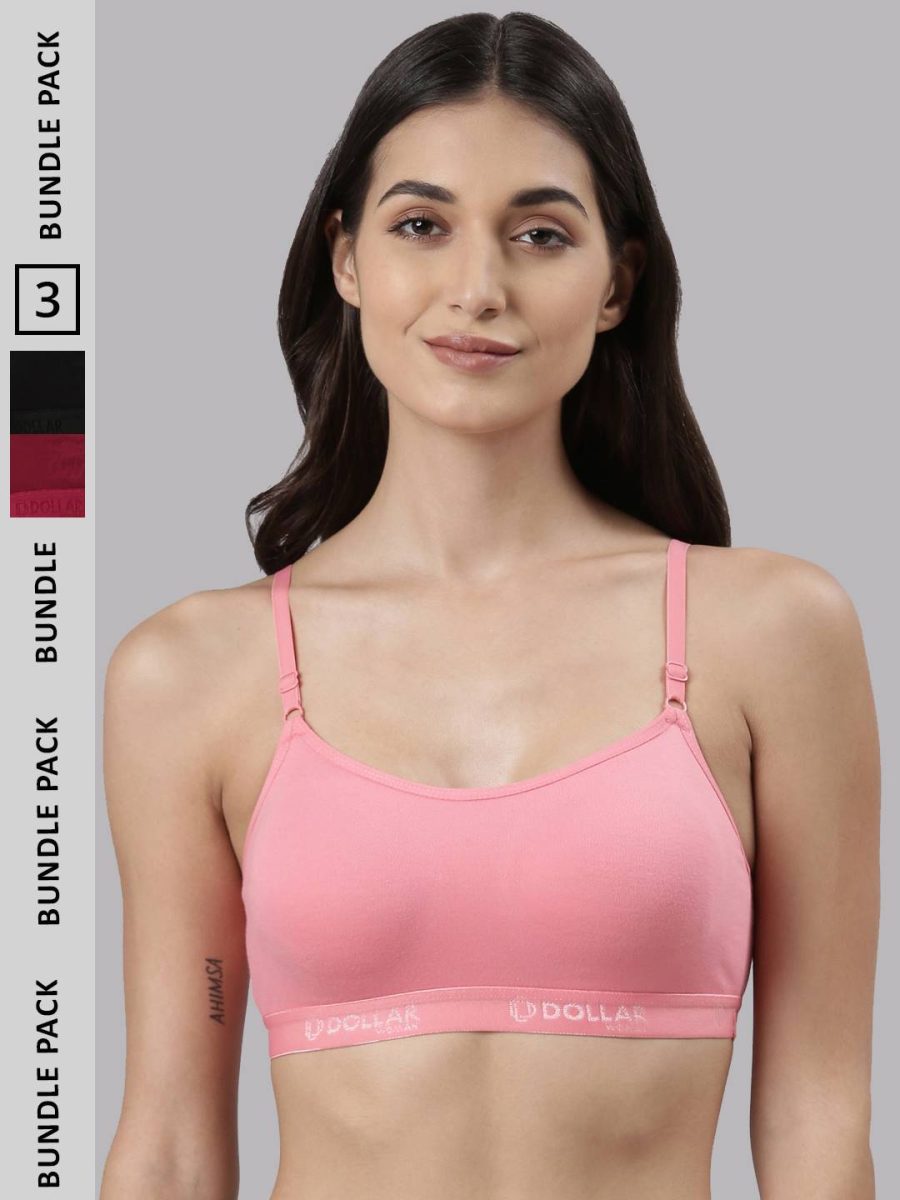 Dollar Missy Pack of 3 Women's Cotton Wire-Free Beginers Bra