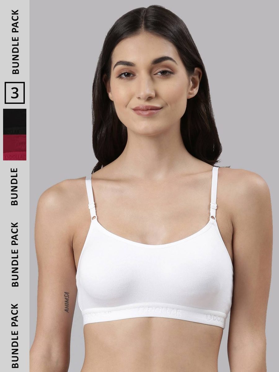 Dollar Missy Pack of 3 Women's Cotton Wire-Free Beginers Bra