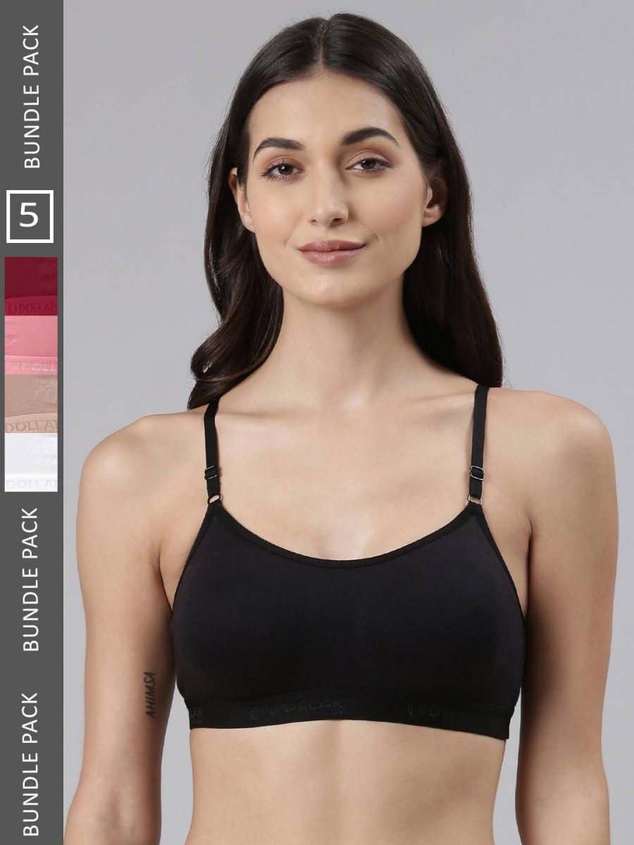 Dollar Missy Pack of 5 Women's Cotton Wire-Free Beginers Bra