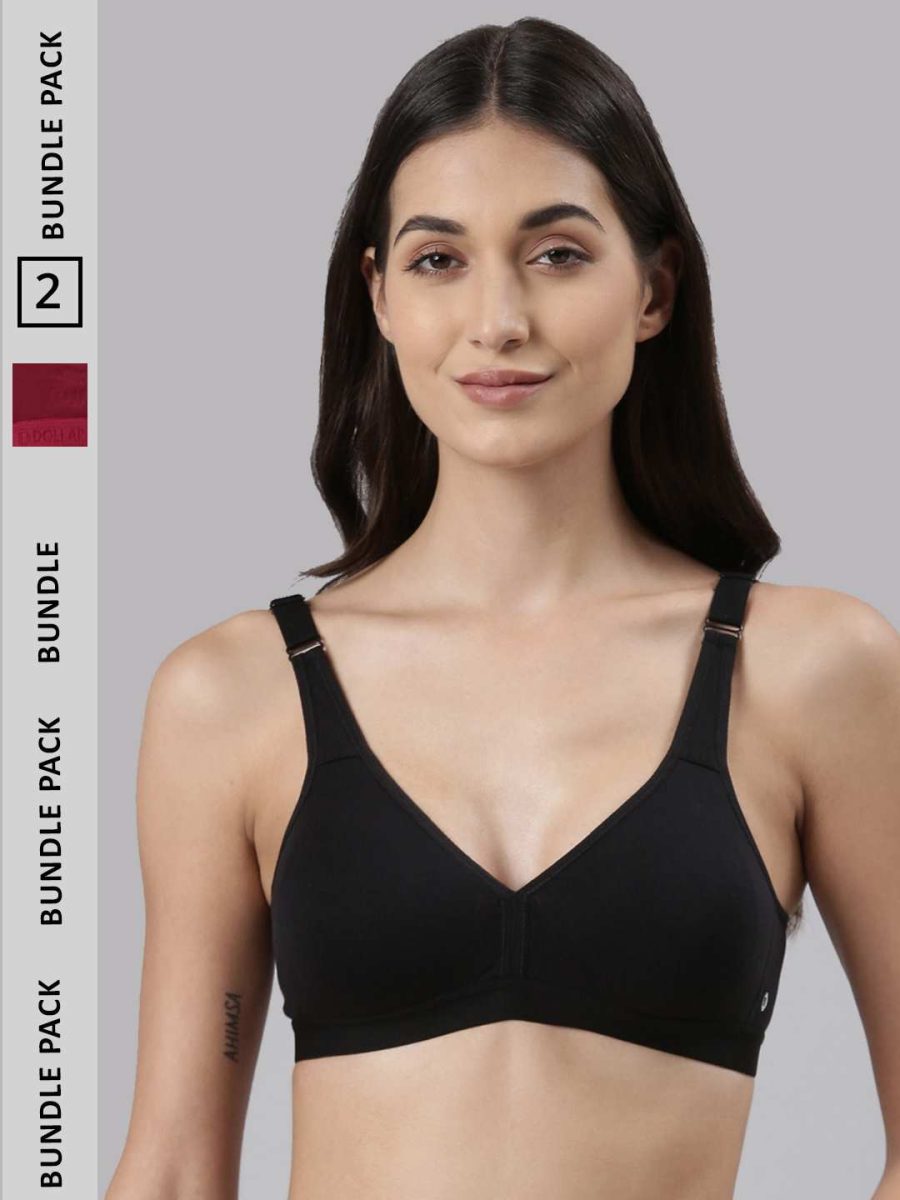 Dollar Missy Pack of 2 Women's Combed Cotton with Stretchy Elastane Wire-Free Basic Support Bra