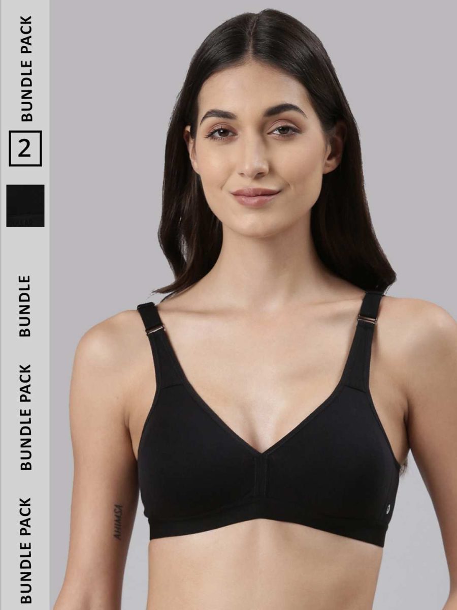 Dollar Missy Pack of 2 Women's Combed Cotton with Stretchy Elastane Wire-Free Basic Support Bra