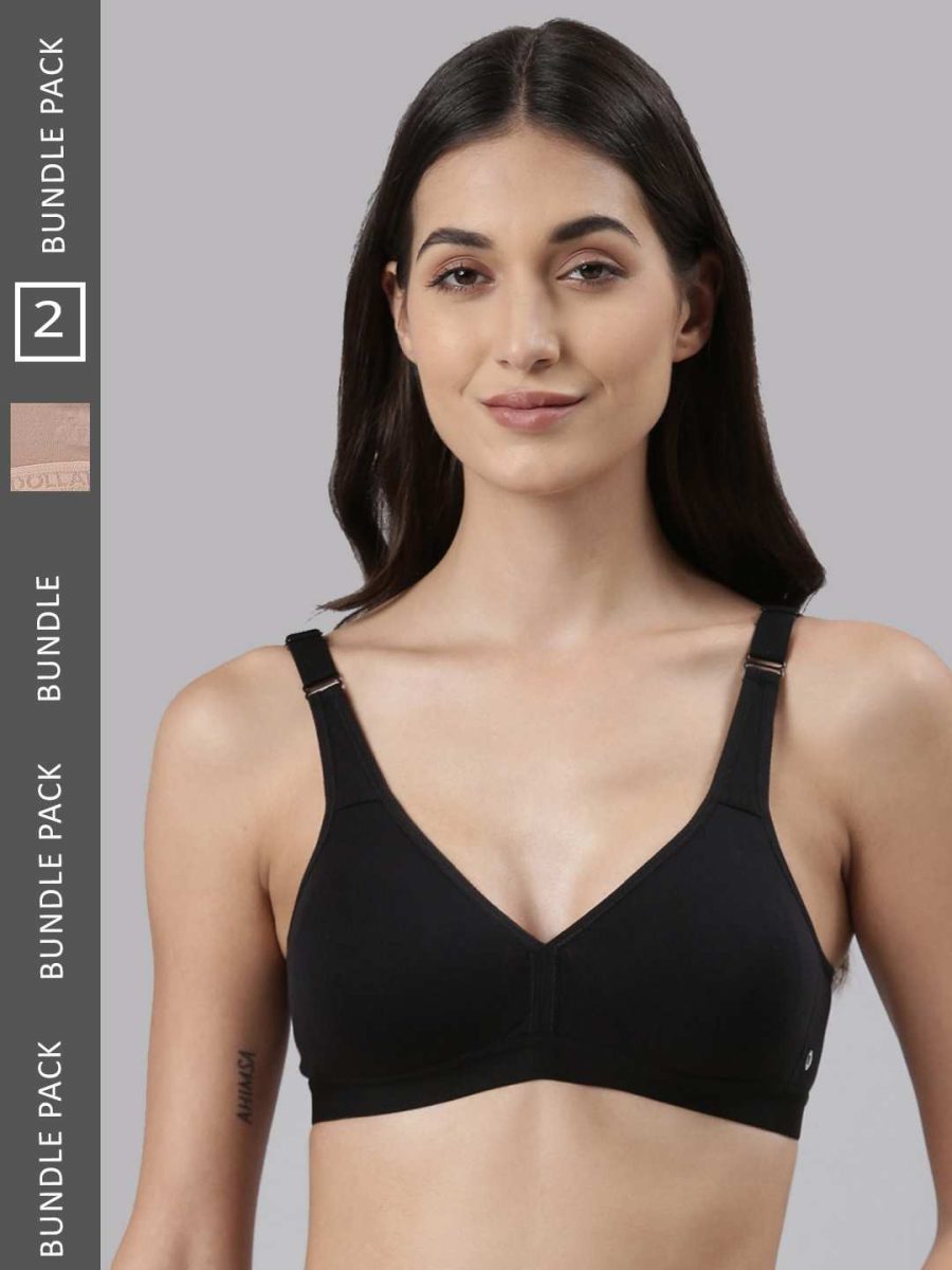 Dollar Missy Pack of 2 Women's Combed Cotton with Stretchy Elastane Wire-Free Basic Support Bra