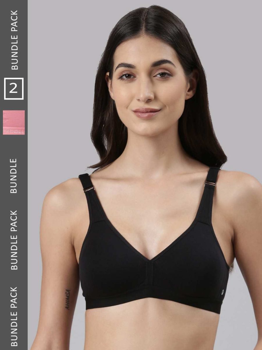 Dollar Missy Pack of 2 Women's Combed Cotton with Stretchy Elastane Wire-Free Basic Support Bra
