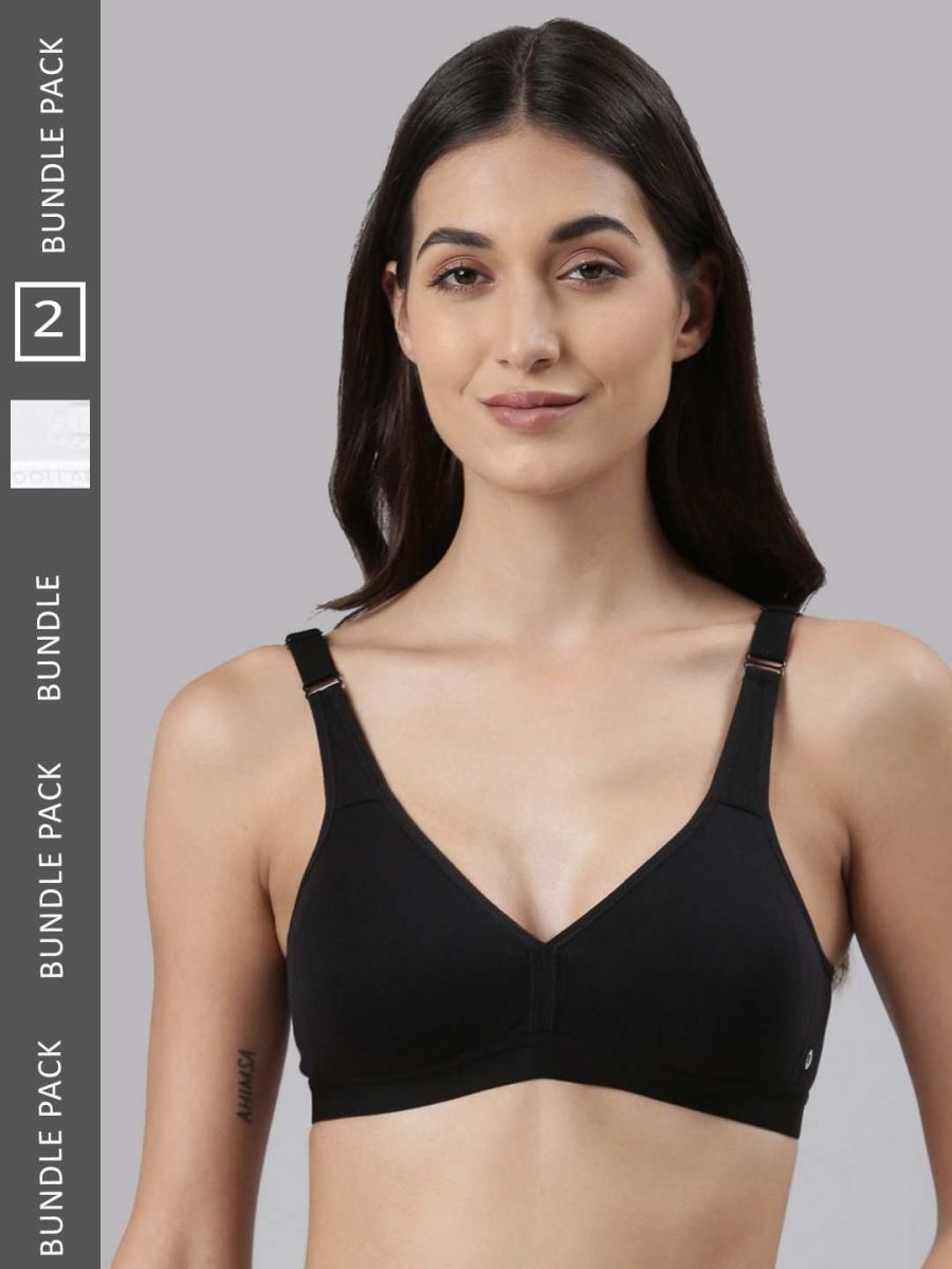 Dollar Missy Pack of 2 Women's Combed Cotton with Stretchy Elastane Wire-Free Basic Support Bra