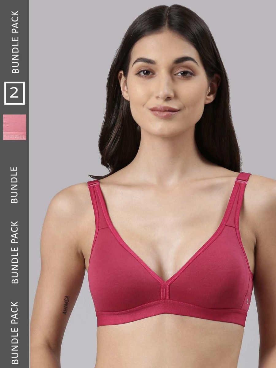 Dollar Missy Pack of 2 Women's Combed Cotton with Stretchy Elastane Wire-Free Basic Support Bra